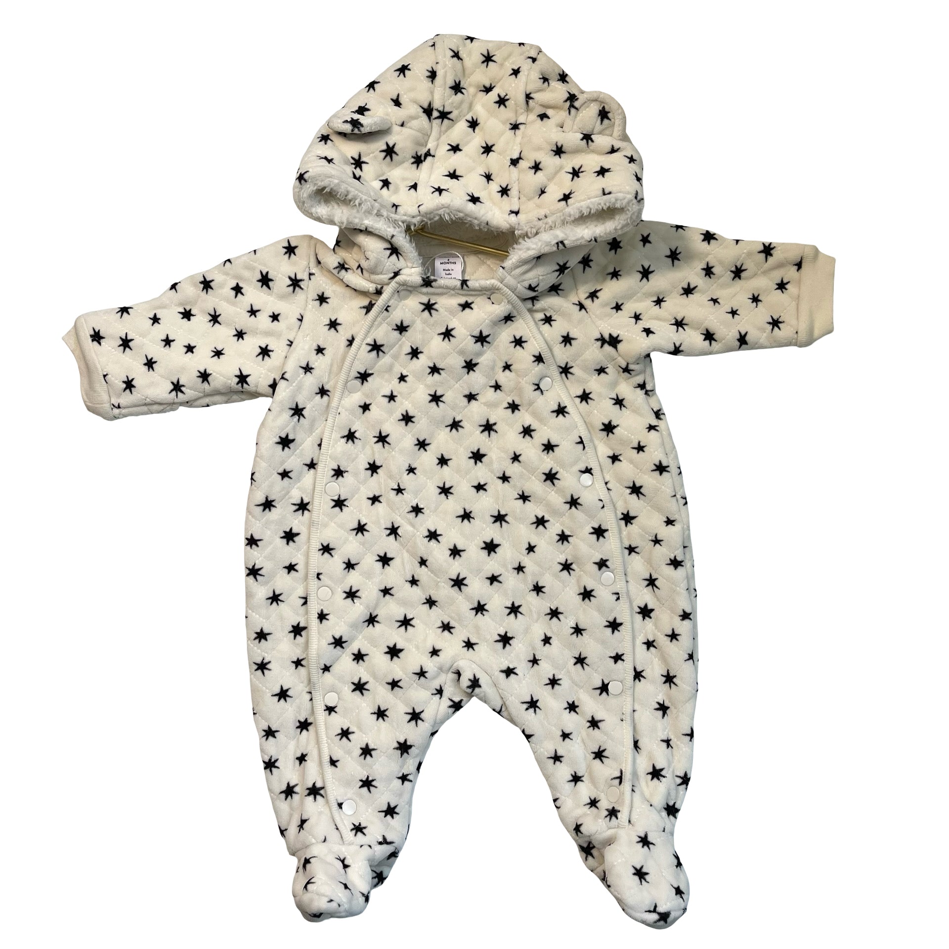 Nordstrom Ivory & Black Star Quilted Velour Bunting - Size 3 Mo