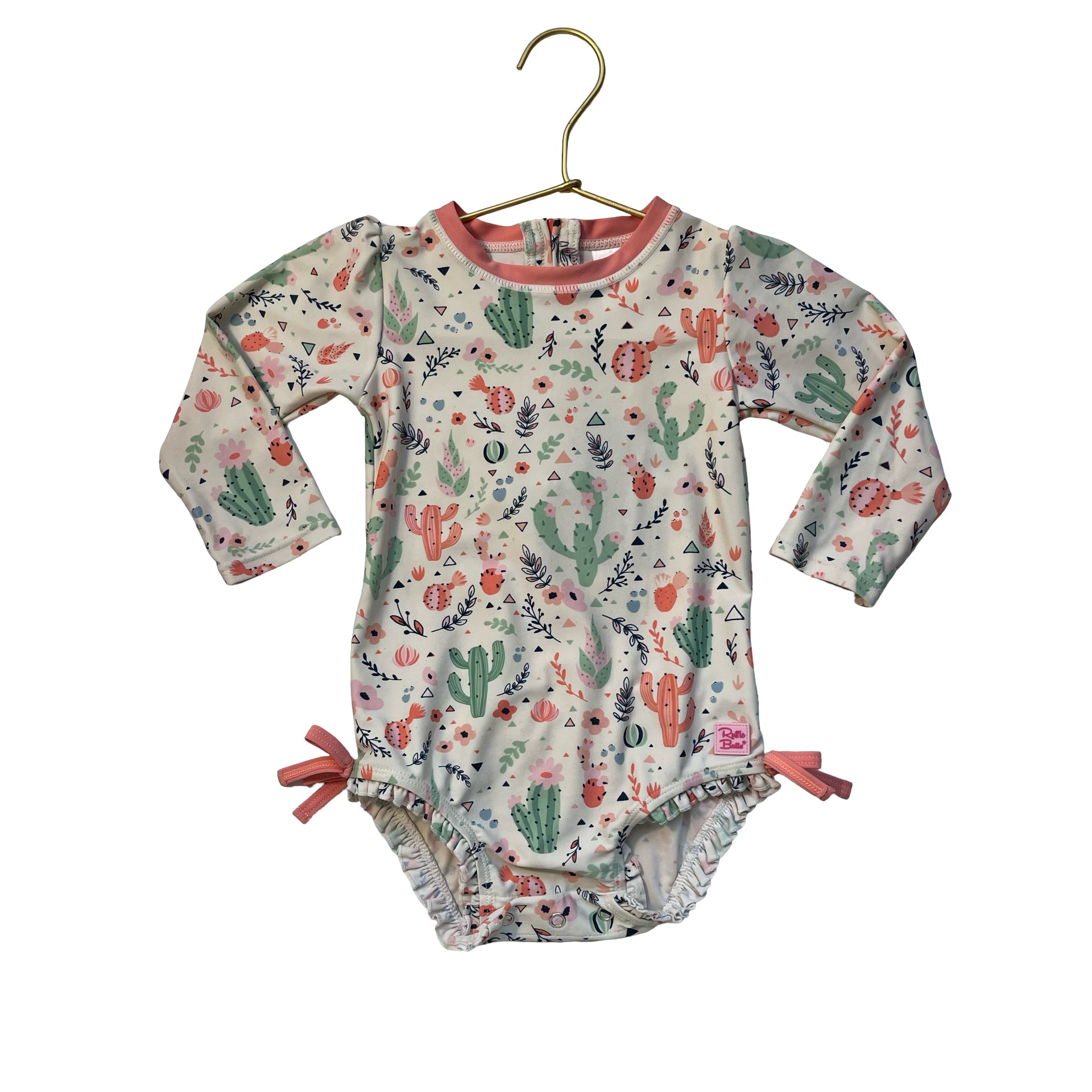 Ruffle Butts Ivory & Pastel Cactus Print Swim Suit - Size 18-24 Mo
