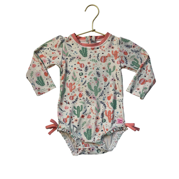 Ruffle Butts Ivory & Pastel Cactus Print Swim Suit - Size 18-24 Mo