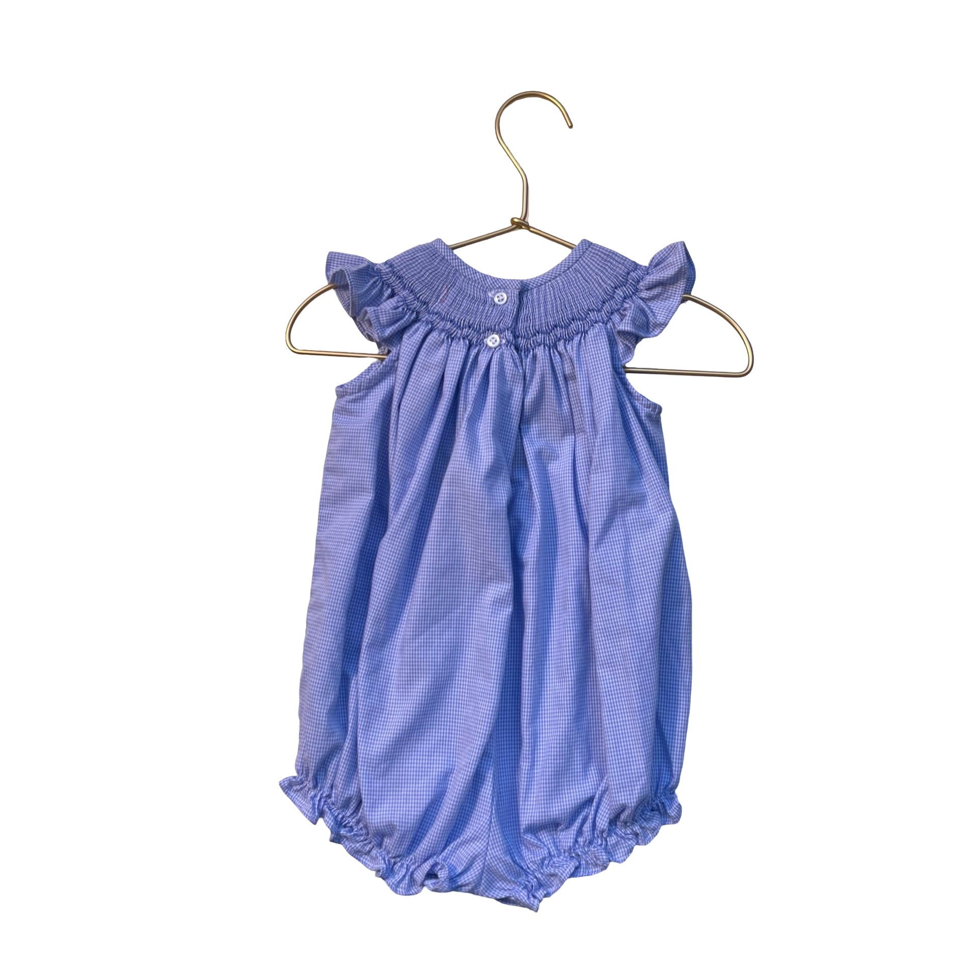 Bailey Boys Blue Check Smocked Embroidered Sailboat Bubble Romper - Size 9 Mo