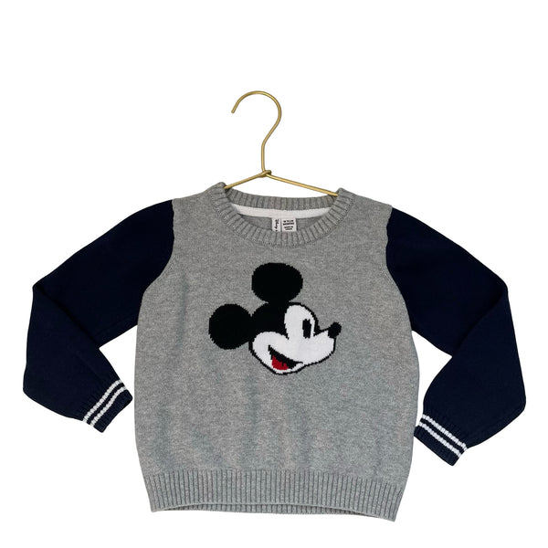 Janie and Jack x Disney Gray & Navy Mickey Mouse Cotton Sweater - Size 18-24 Mo