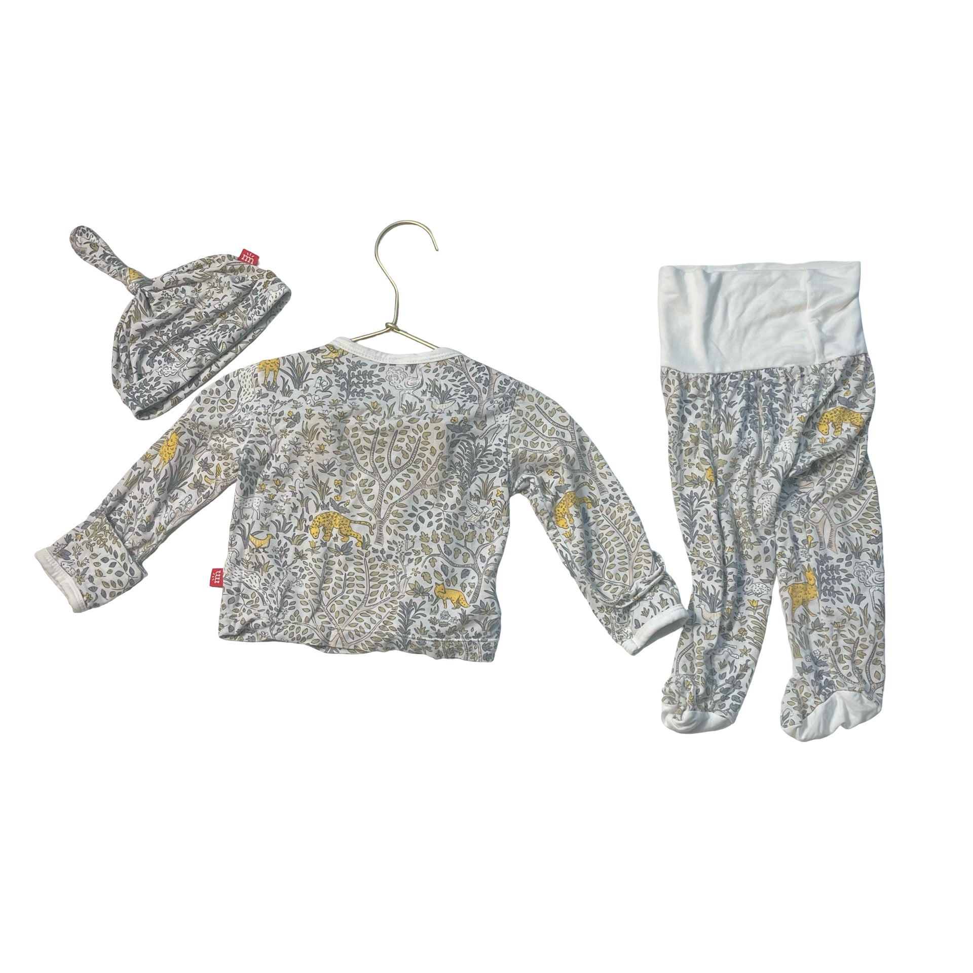 Magnetic Me Ivory & Gray Tree & Animal Top, Pants & Hat Set - Size 0-3 Months