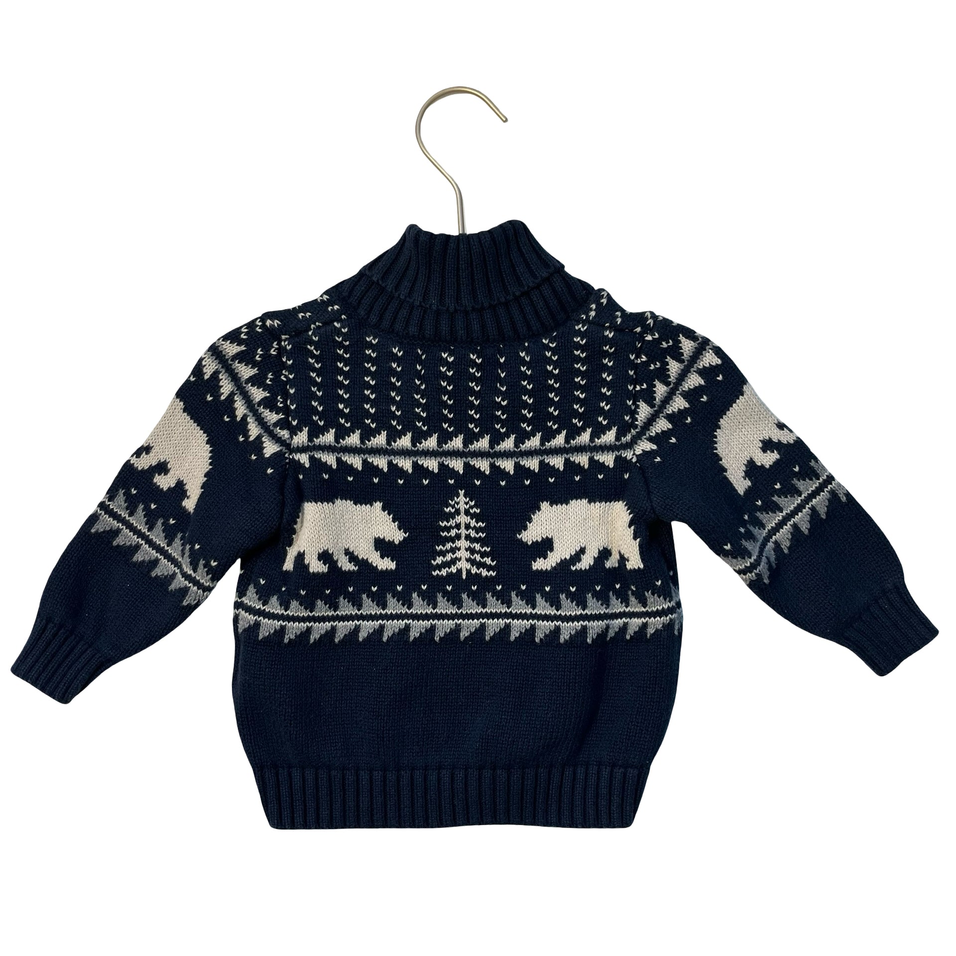 Old Navy Navy Cotton Shawl Neck Polar Bear Sweater - Size 12-18 Mo