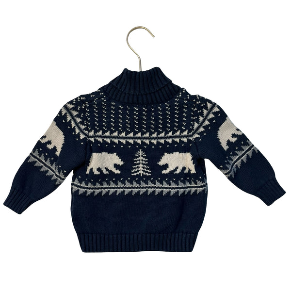 Old Navy Navy Cotton Shawl Neck Polar Bear Sweater - Size 12-18 Mo