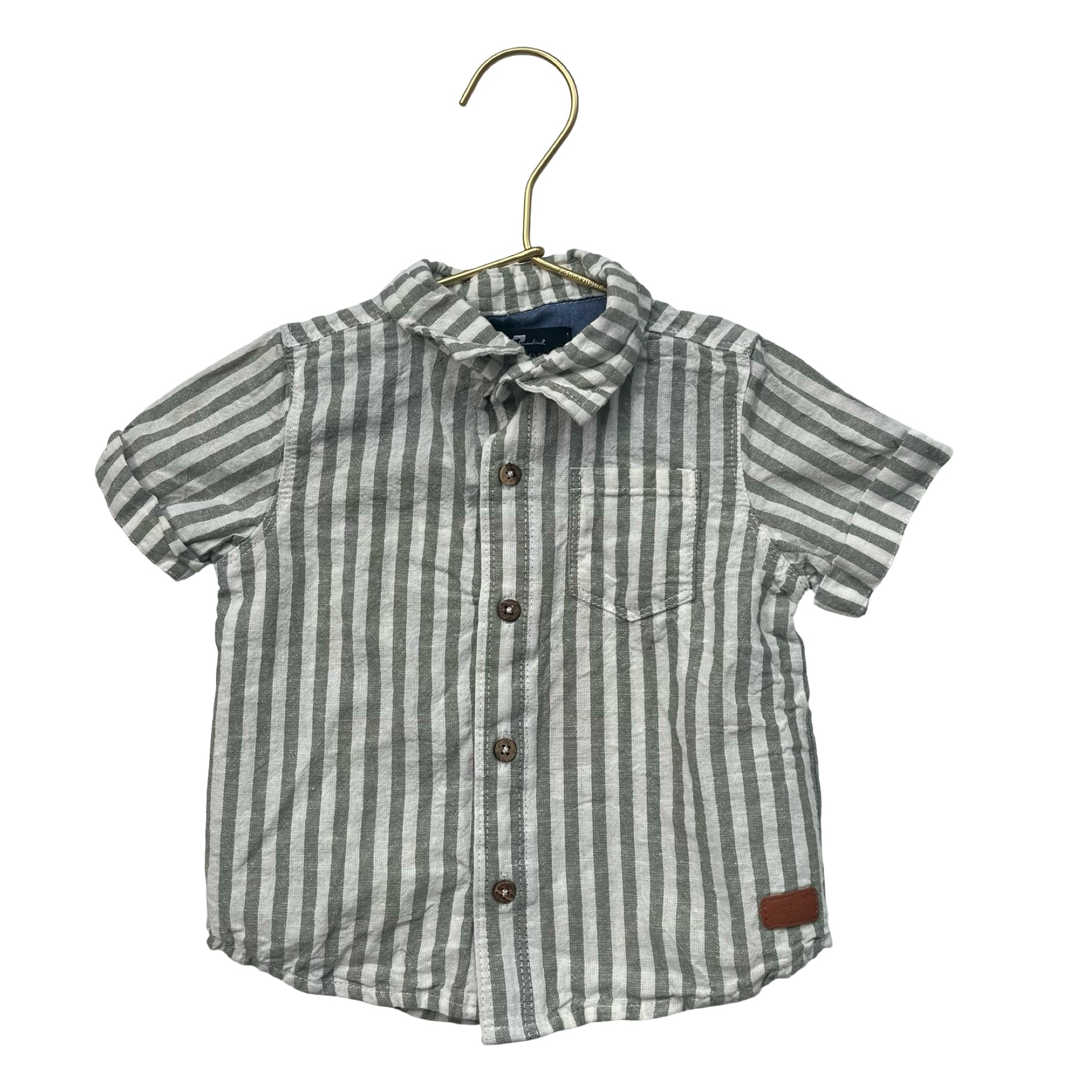 7 For All Mankind Green & Ivory Stripe Linen-Blend Shirt - Size 12 Mo