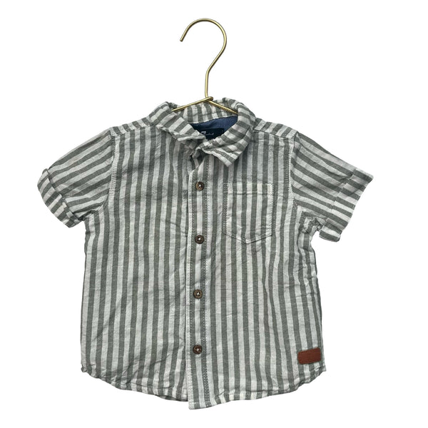 7 For All Mankind Green & Ivory Stripe Linen-Blend Shirt - Size 12 Mo