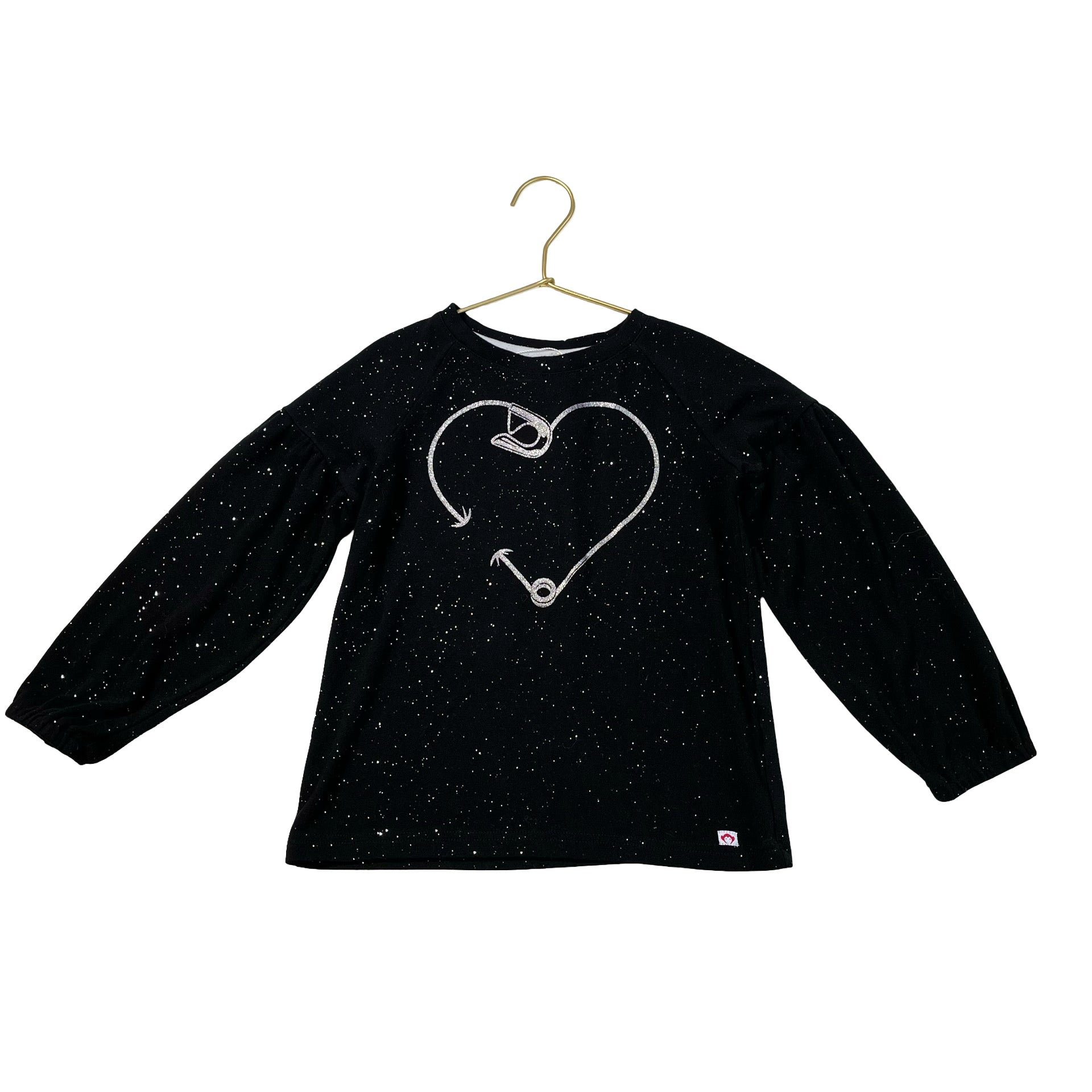 Appaman Black & Silver Glitter Heart Safety Pin Lightweight Sweatshirt - Size 7