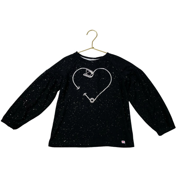 Appaman Black & Silver Glitter Heart Safety Pin Lightweight Sweatshirt - Size 7