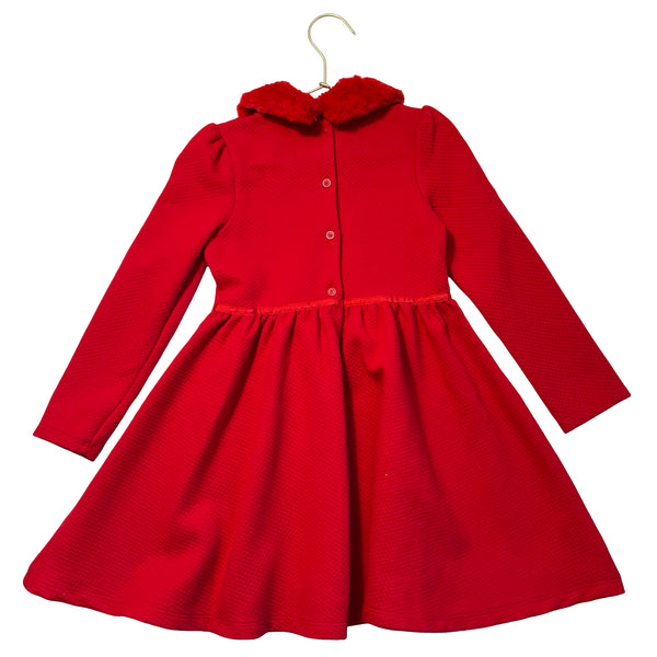 Janie and Jack Red Quilted Faux Fur Collar Dress - Size 5