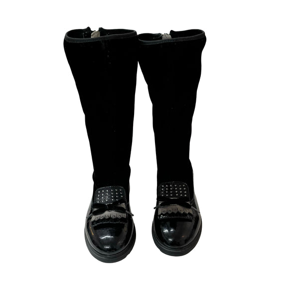 Lelli Kelly Black Velvet & Patent Leather Loafer Boots - Size 31 (13)