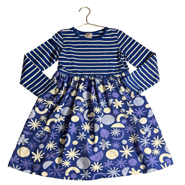 Hanna Andersson Royal Blue & Ivory Stripe, Star & Geo Dress - Size 6/7