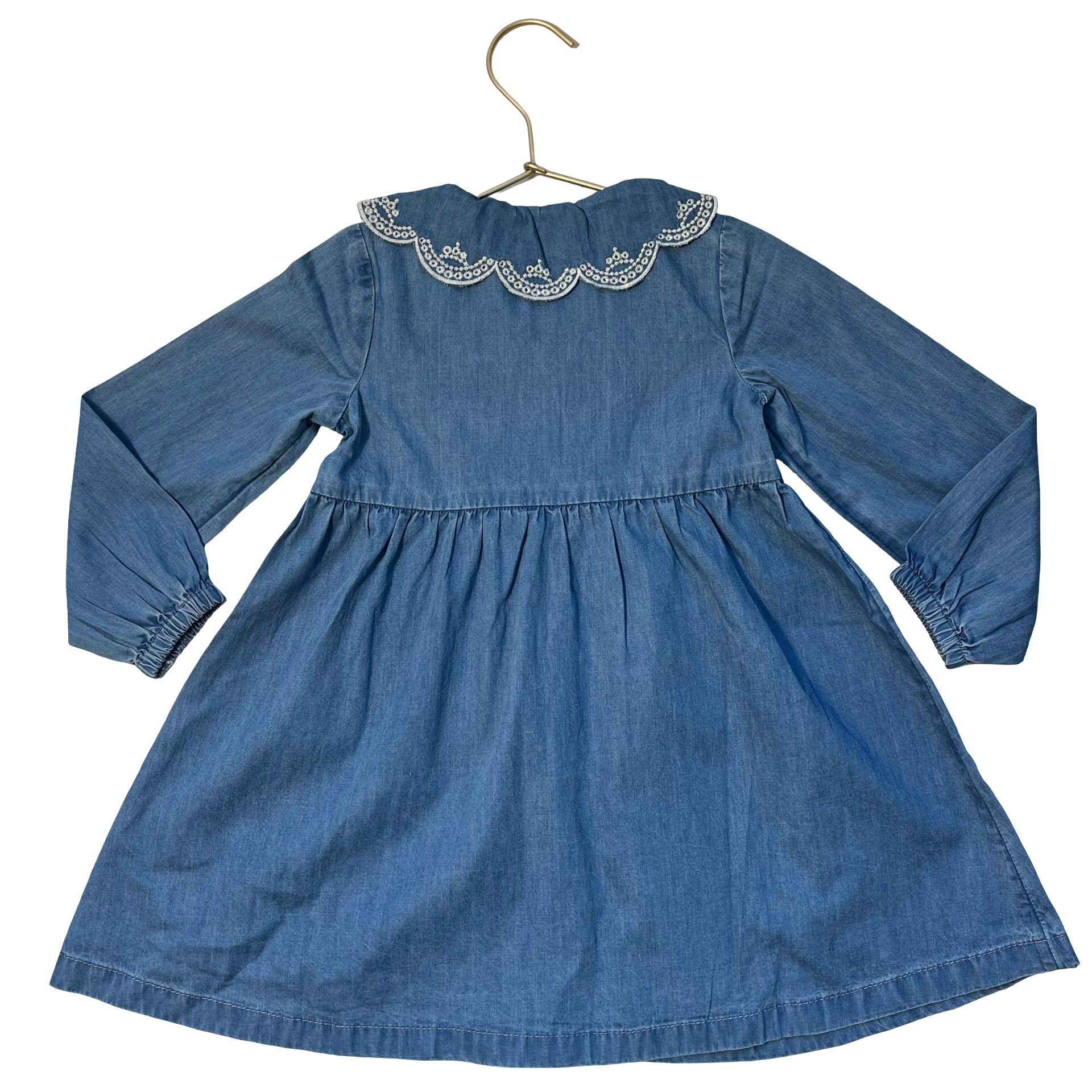 Janie and Jack Blue Chambray Shirt  Dress, Eyelet Collar - Size 3