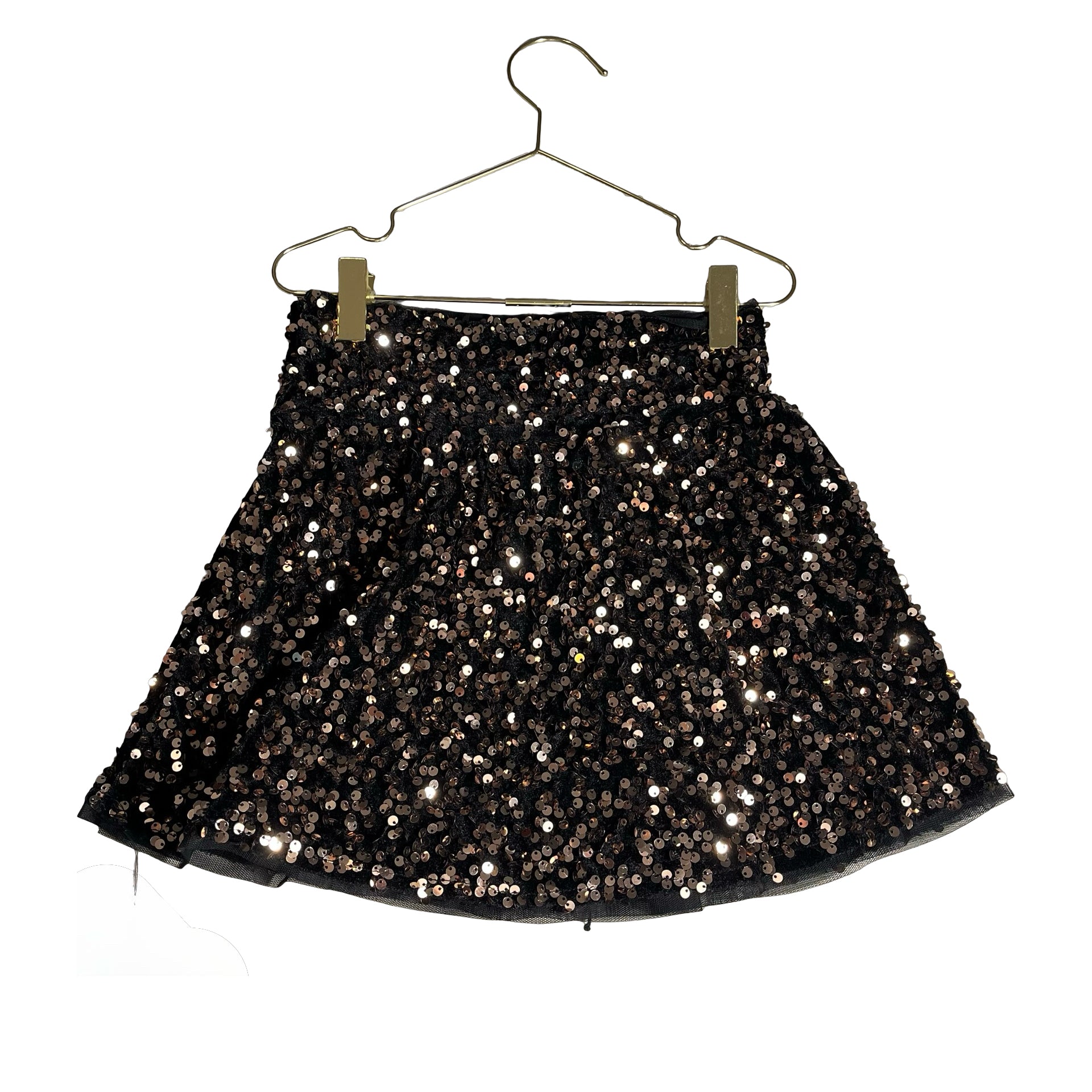 Zara Black Velour & Copper Sequin Skirt - Size 8