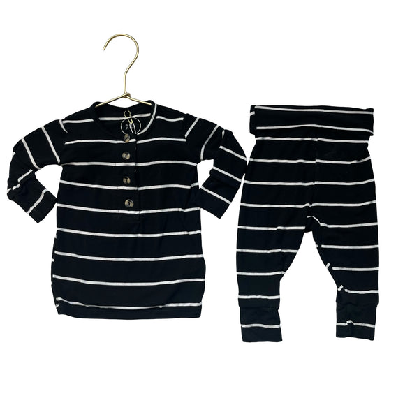 Lou Lou Black & White Striped Henley & Pants Set - Size 3-6 Mo