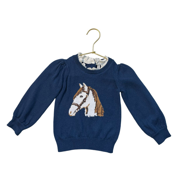 Janie and Jack Navy Horse Sweater - Size 12-18 Mo