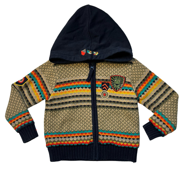 Du Pareil Au Meme Multi-Color Pattern Zip-Up Hooded Cotton Cardigan Sweater - 3A