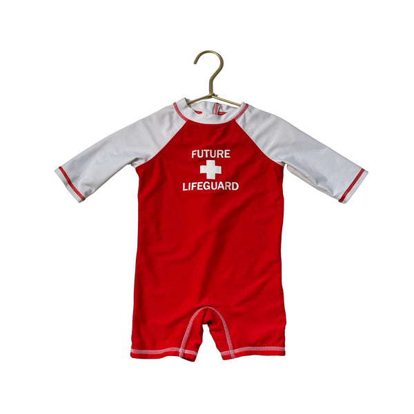 Floatimini Red 'Future Lifeguard' Swim Suit Romper - Size 12 Mo