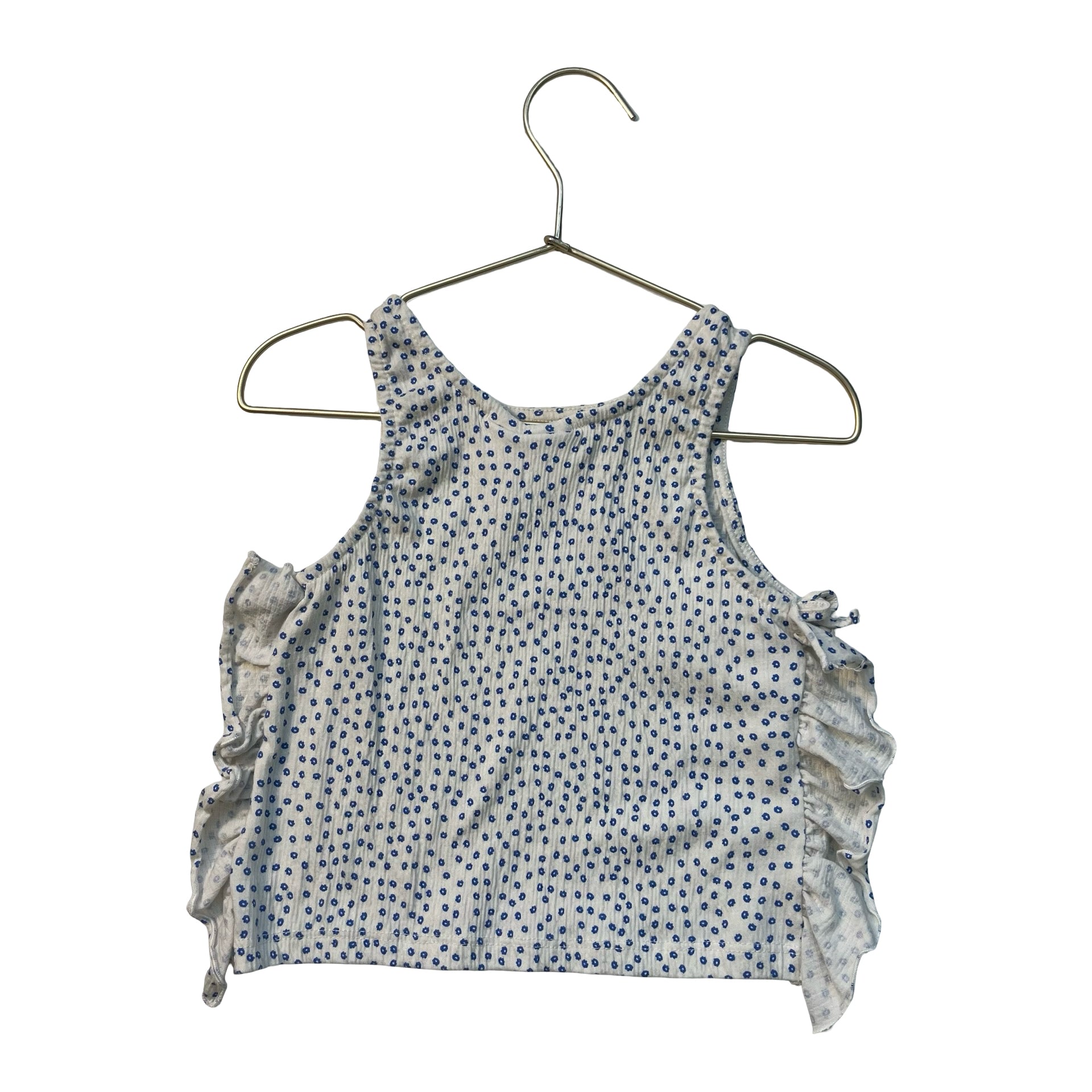 Zara Ivory & Blue Flower Print Top - Size 5-6