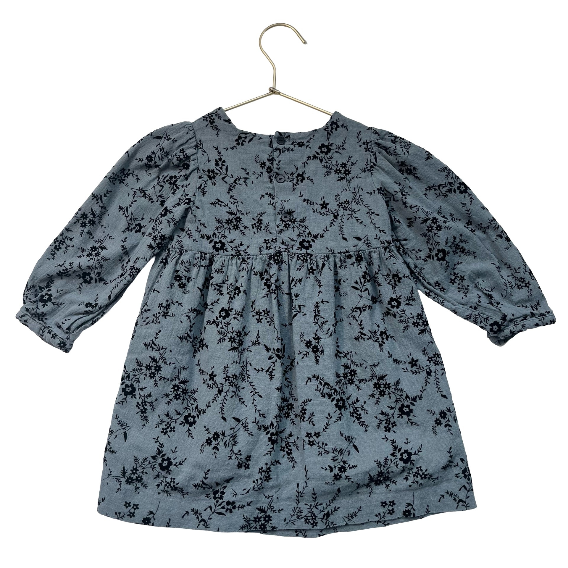 Zara Slate Blue & Black Velvet Floral Dress - Size 3-4