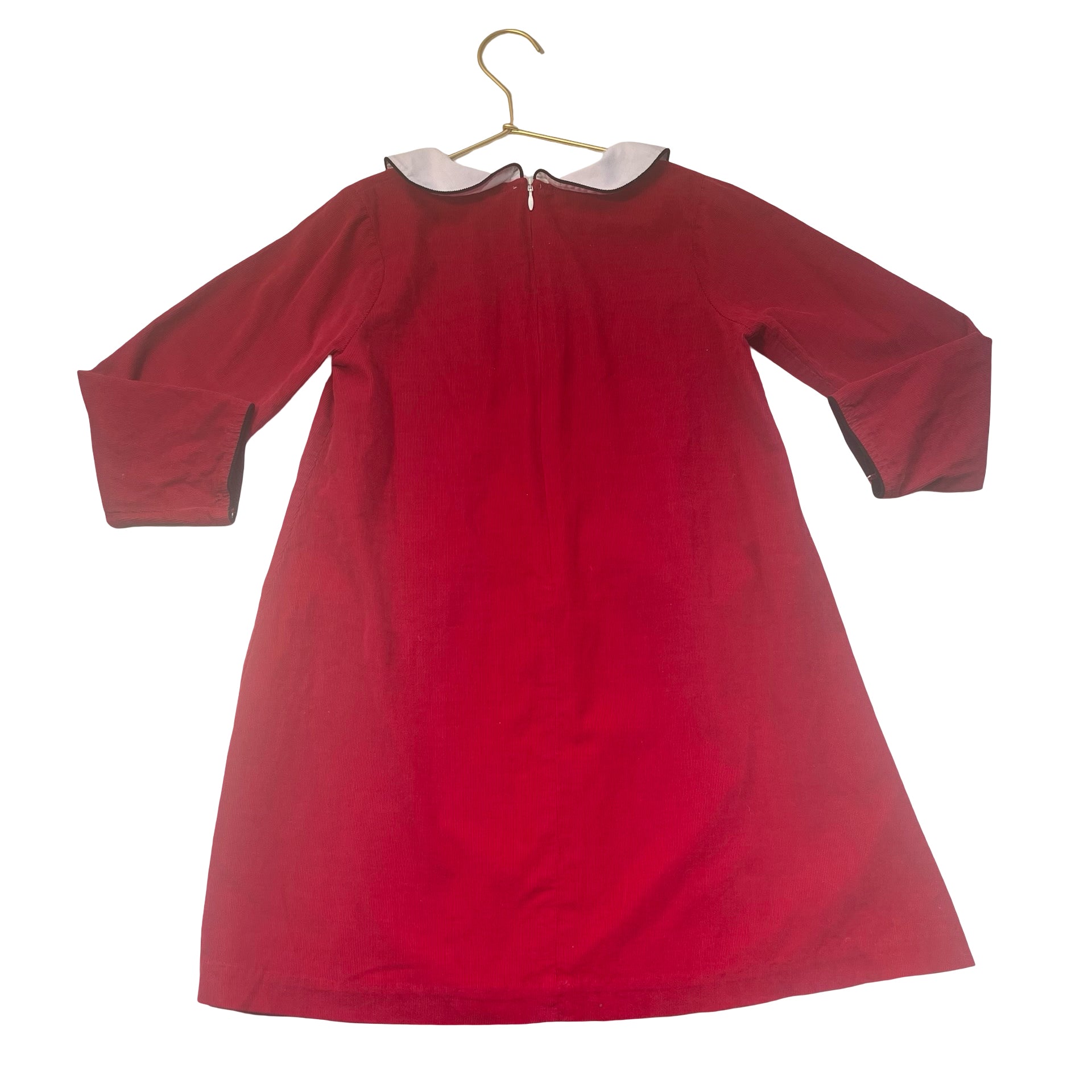 Bella Bliss Red Corduroy Dress, White Collar - Size 7