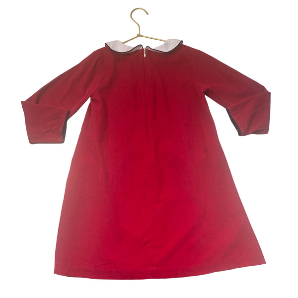 Bella Bliss Red Corduroy Dress, White Collar - Size 7