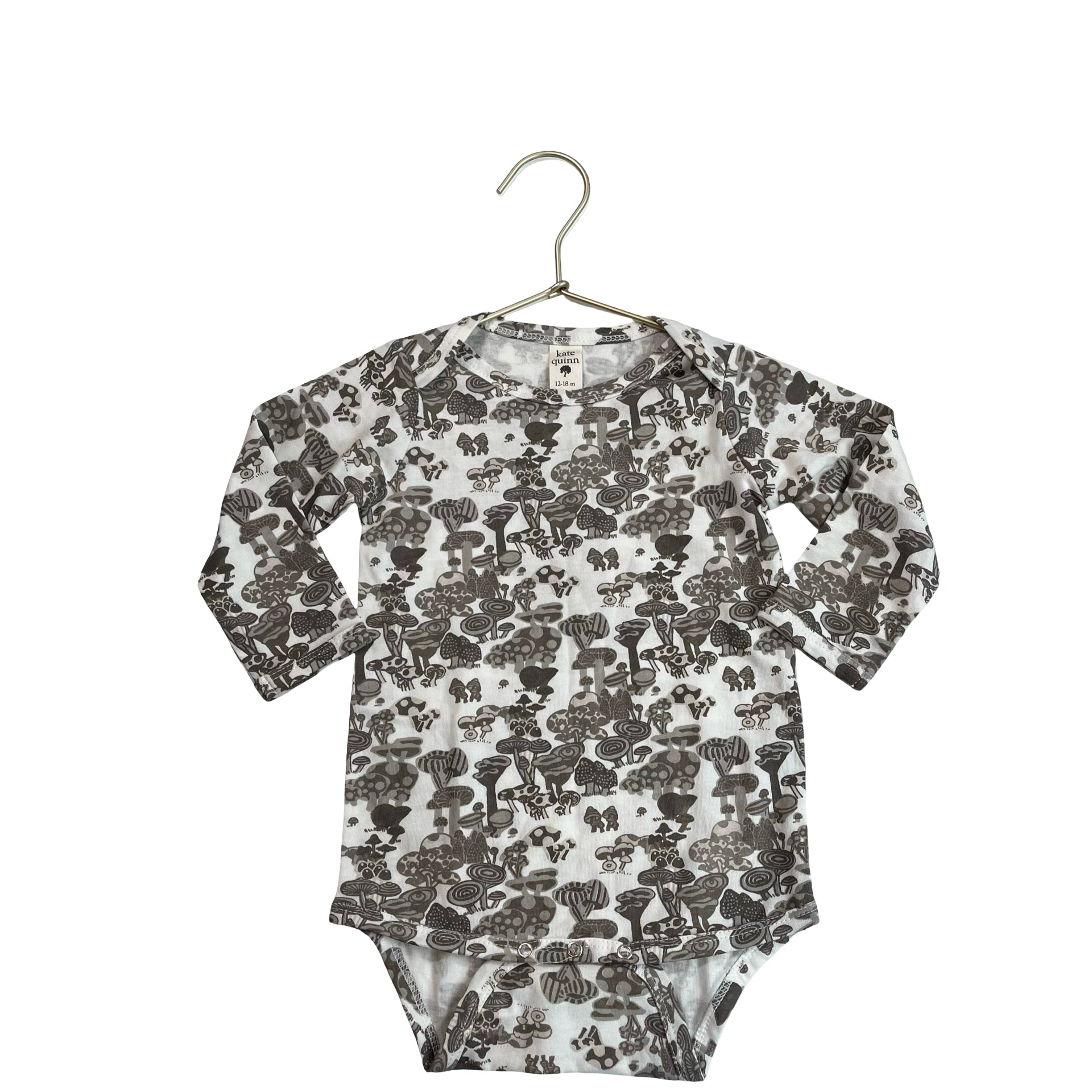 Kate Quinn Ivory & Brown Mushroom Print Onesie Bodysuit - Size 12-18 Mo