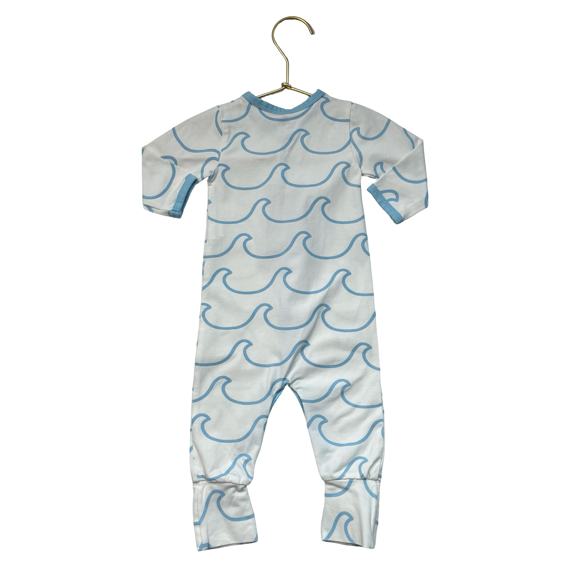 Monica + Andy Ivory & Light Blue Wave Pattern One-Piece - Size 3-6 Mo