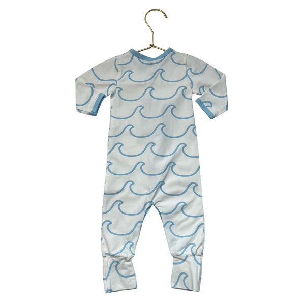 Monica + Andy Ivory & Light Blue Wave Pattern One-Piece - Size 3-6 Mo
