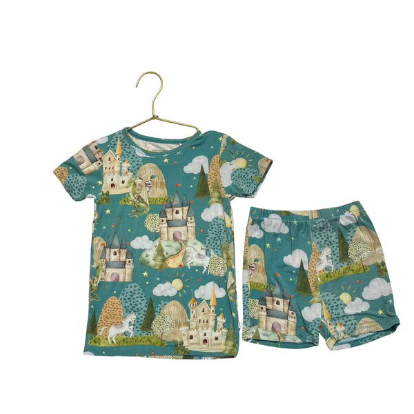 Posh Peanut Green Castle Print 2 Piece PJs - Size 6