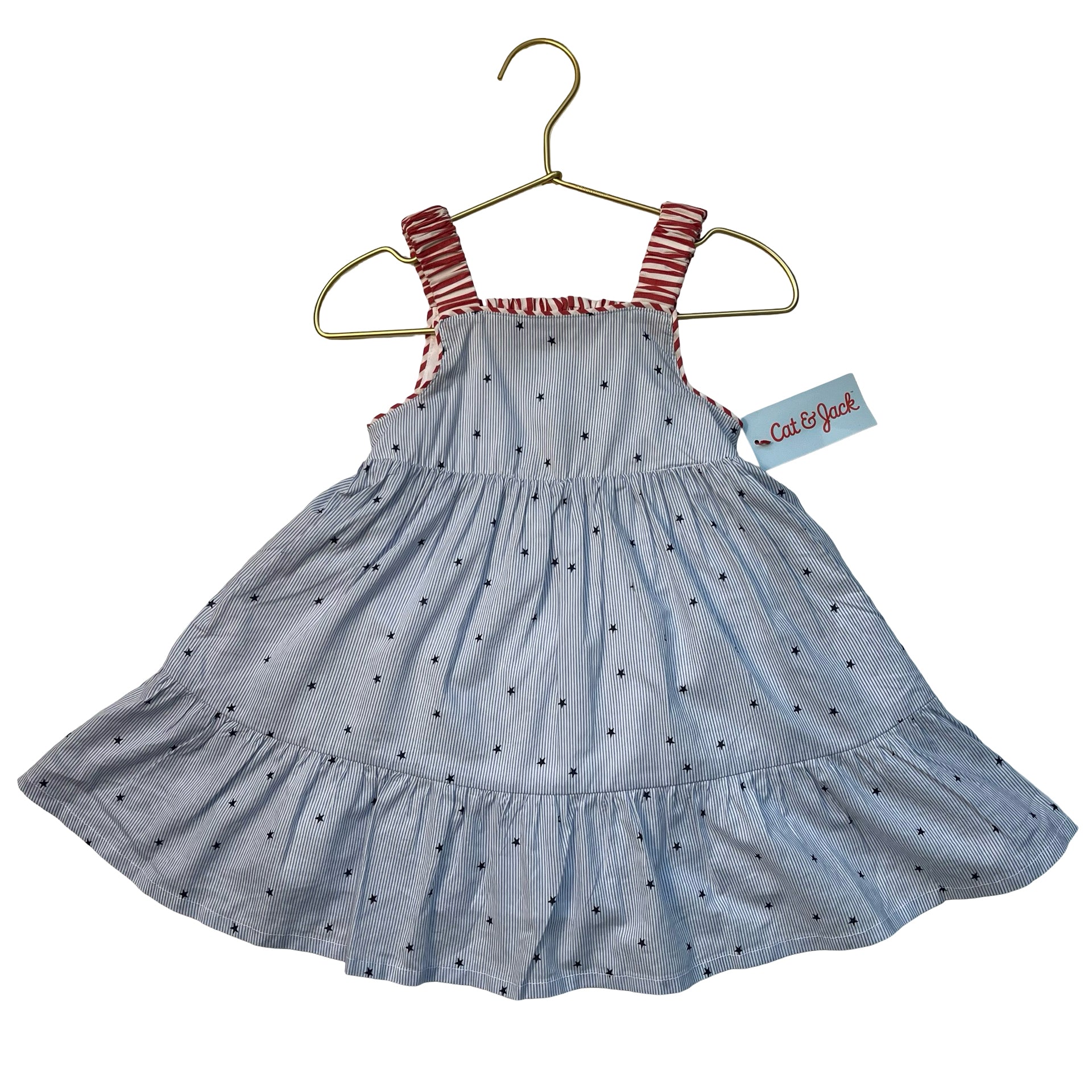 Cat & Jack Blue, White, Red Stars & Stripes Dress & Bloomers with Tags - 18 Mo