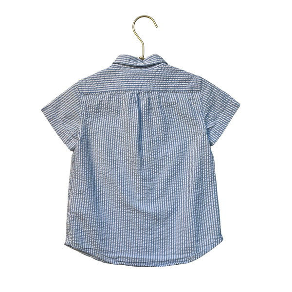 Crewcuts Blue & White Striped Seeruscker Button Down Shirt - Size 3