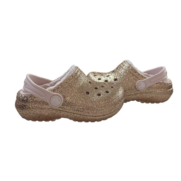 Crocs Sherpa-Lined Rose Gold Glitter Shoes - Size C8