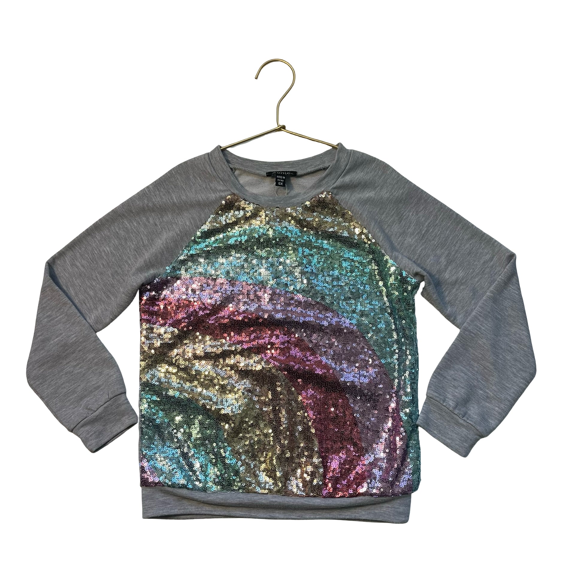 Zunie Gray & Sequin Rainbow Sweatshirt - Size 6X