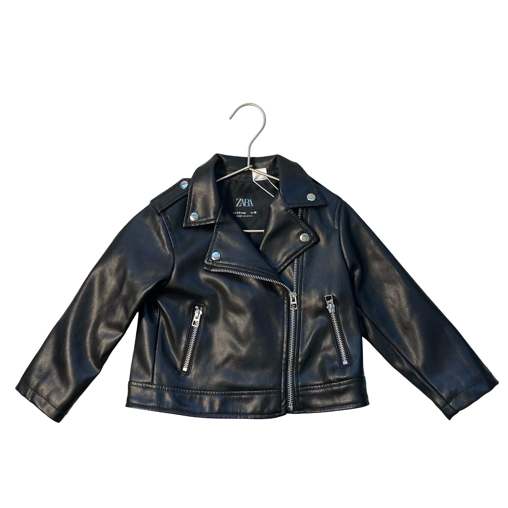 Zara Black Faux Leather Biker Jacket - Size 2-3