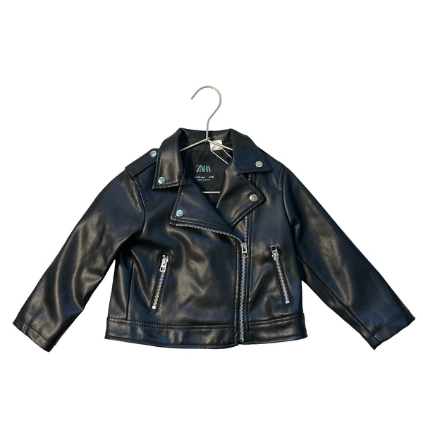 Zara Black Faux Leather Biker Jacket - Size 2-3