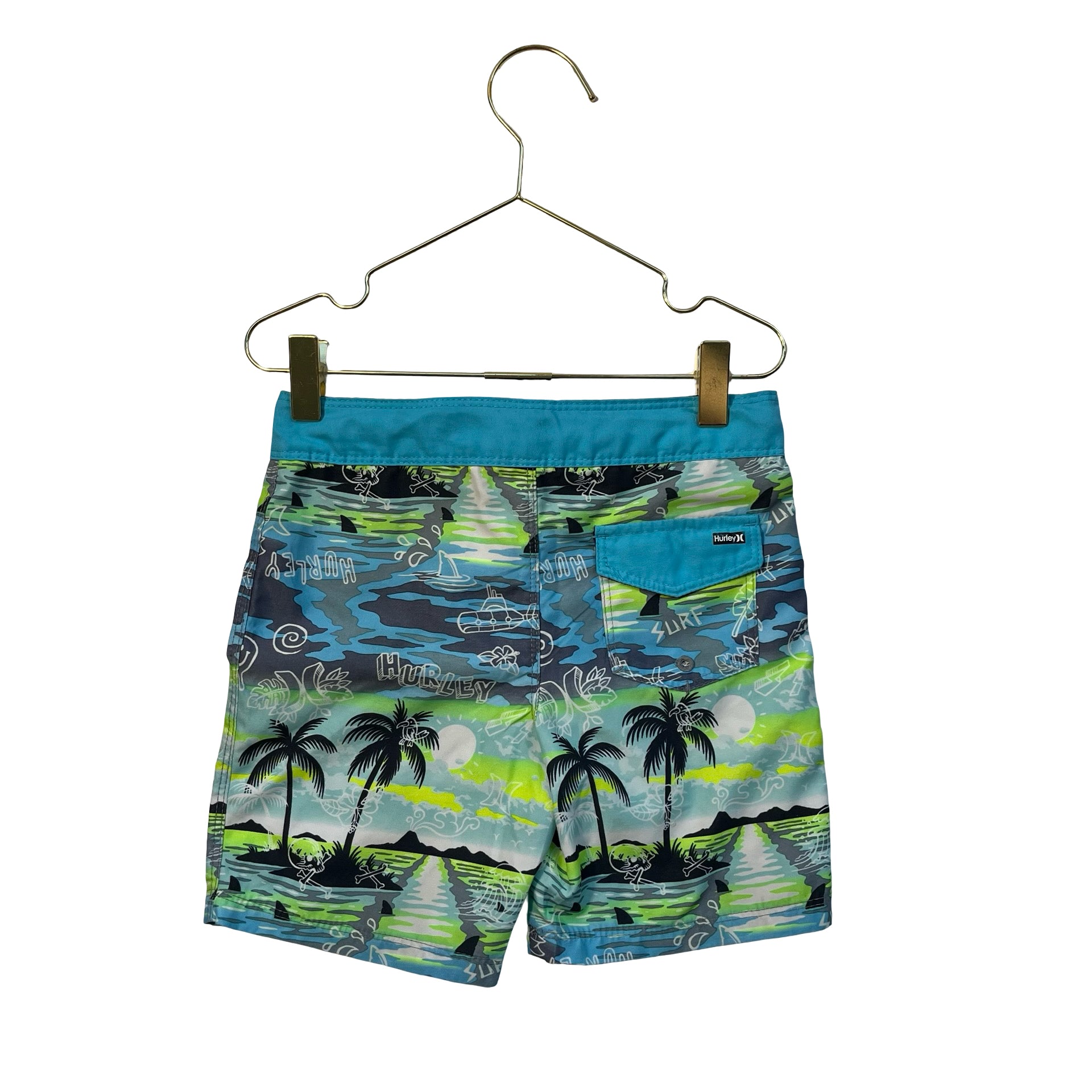 Hurley Palm Tree & Graffiti Print Unlined Board Short Swim Suit - Size 5