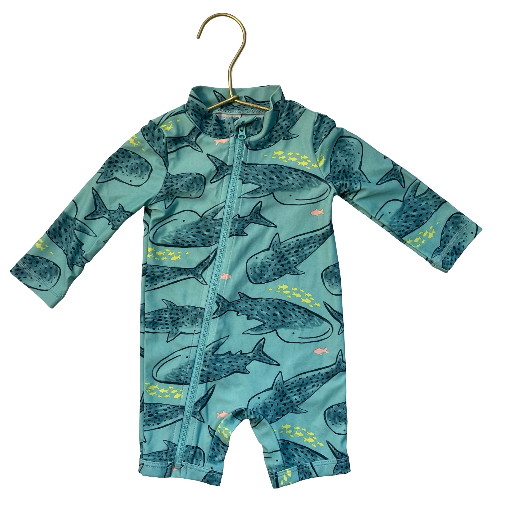 Carter's Teal Shark Print Swim Suit Romper - Size 6 Mo