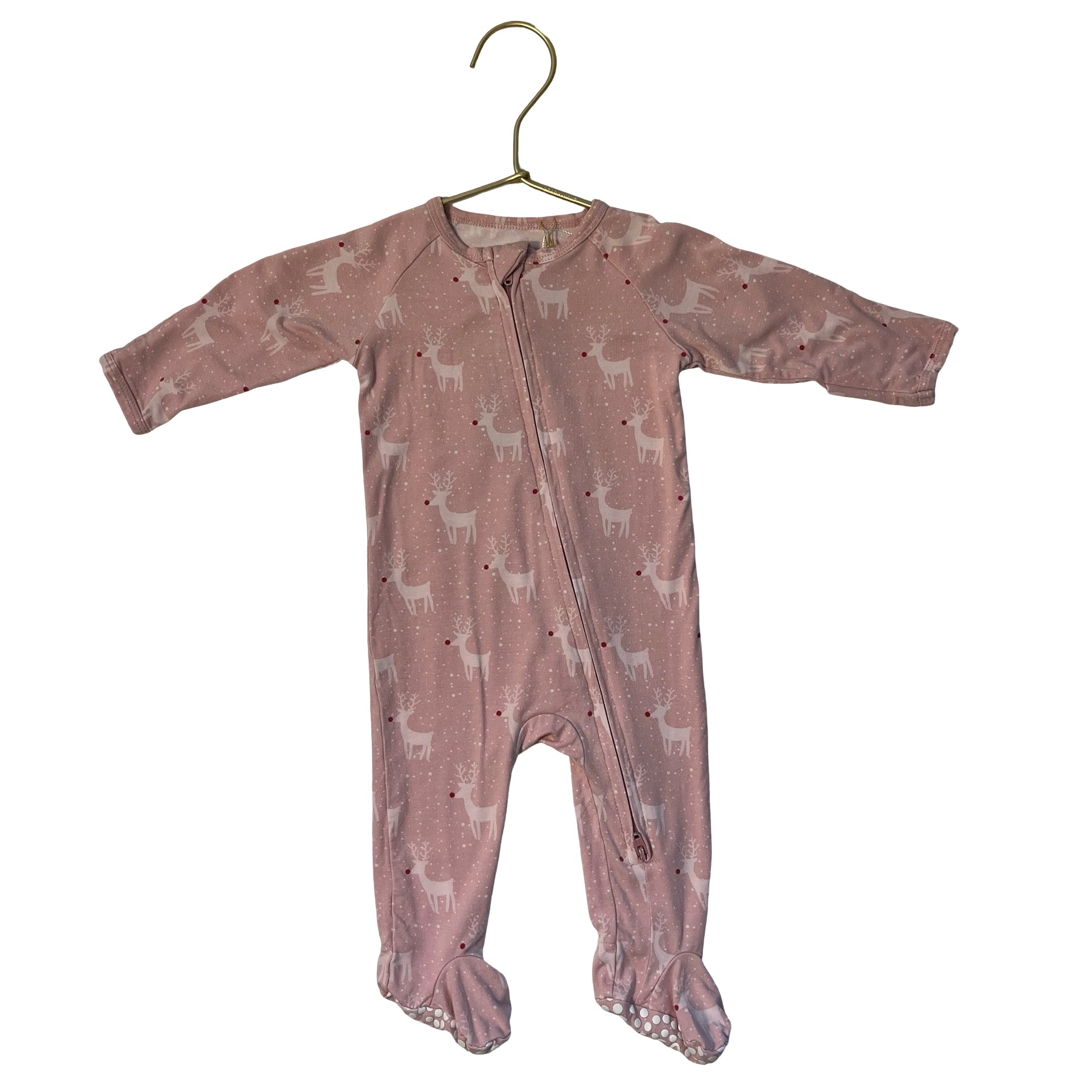 Sweet Bamboo Pink Reindeer Print Footed PJs - Size 0-3 Mo