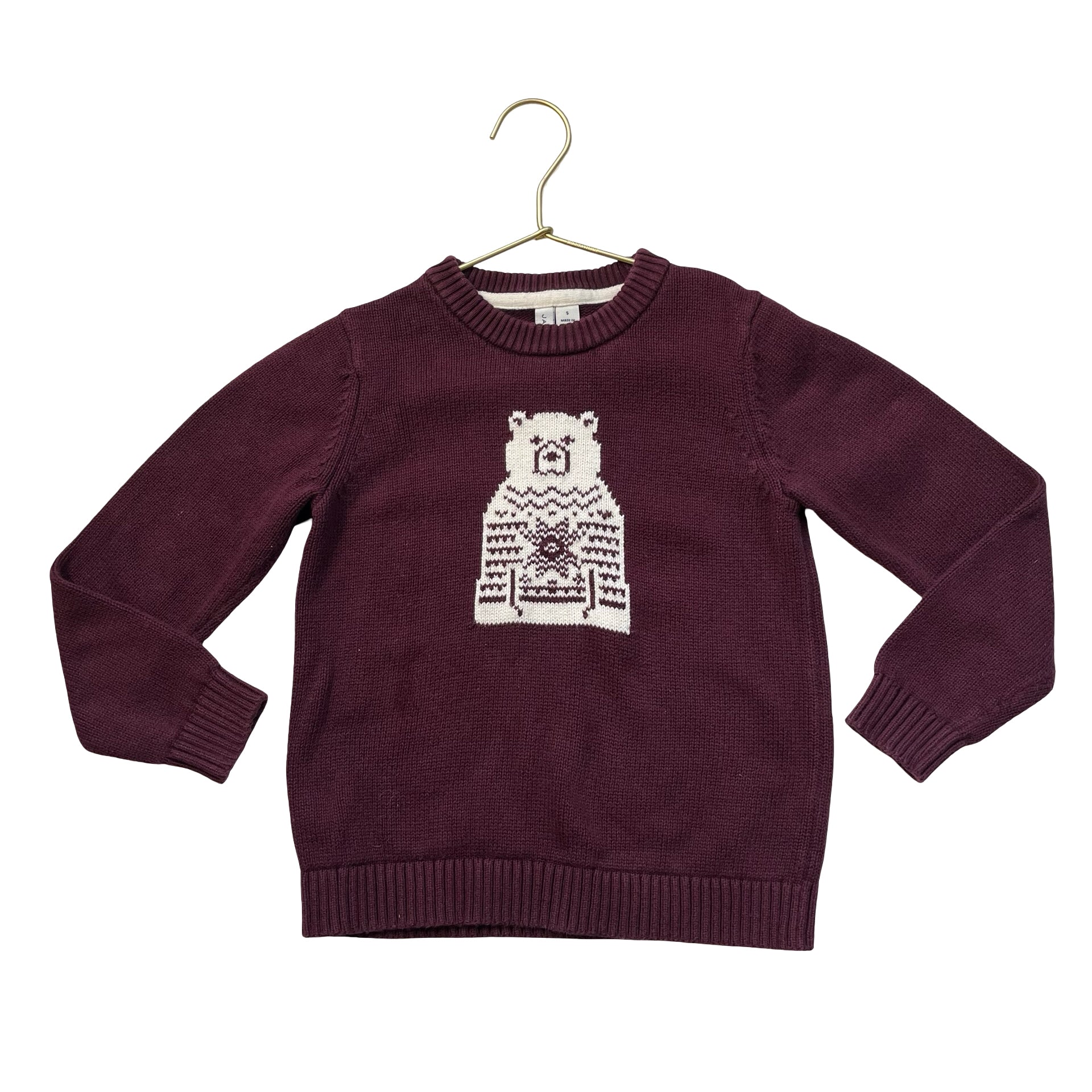 Janie and Jack Burgundy Bear Cotton Sweater - Size 5