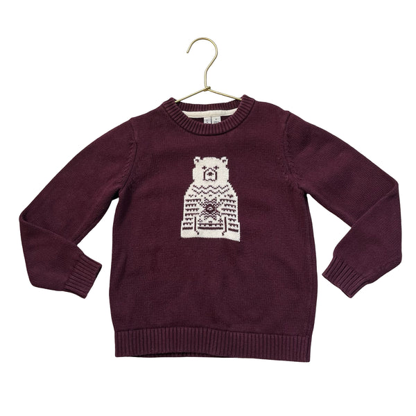 Janie and Jack Burgundy Bear Cotton Sweater - Size 5