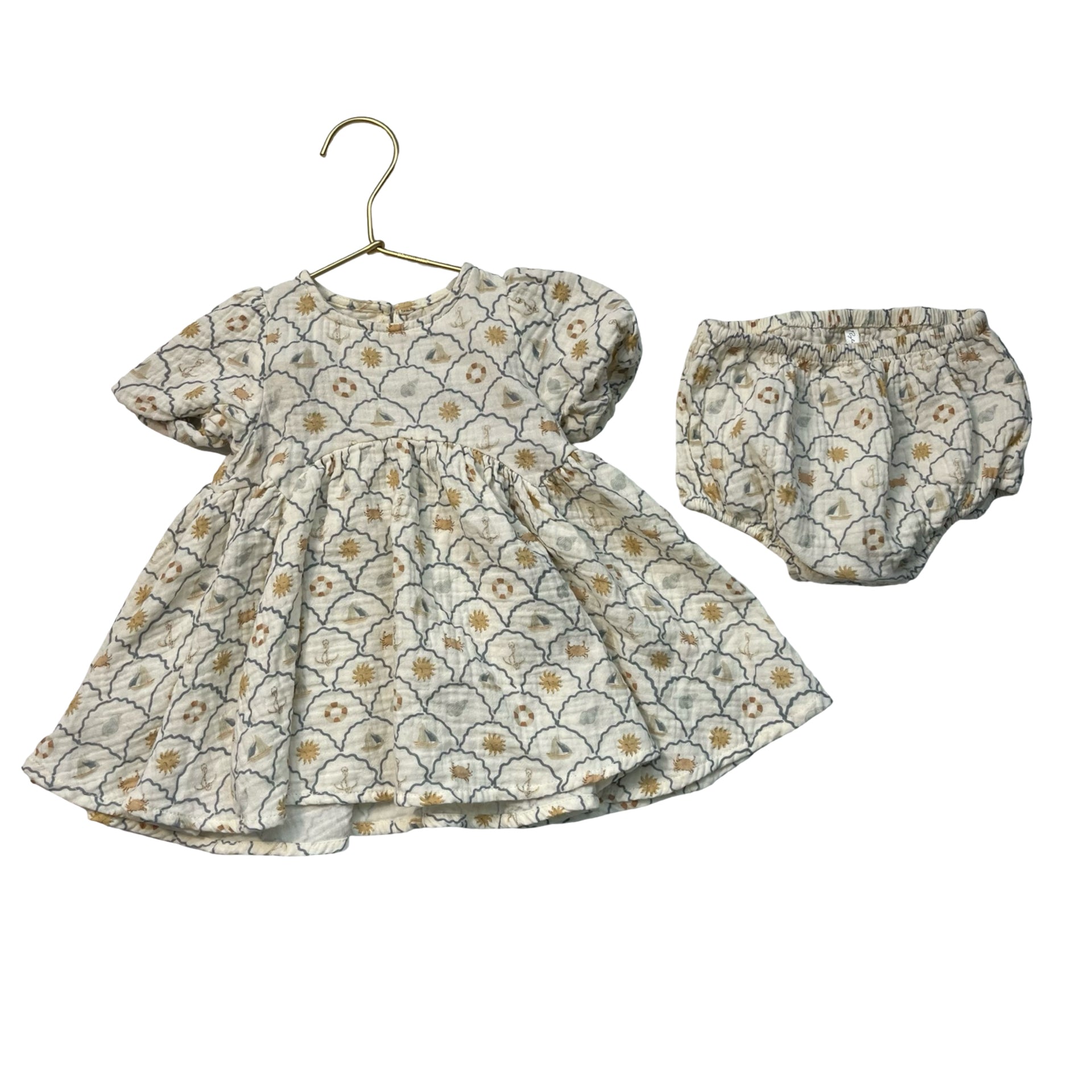 Rylee & Cru Ivory Summer Print Dress & Bloomers - Size 12-18 Mo
