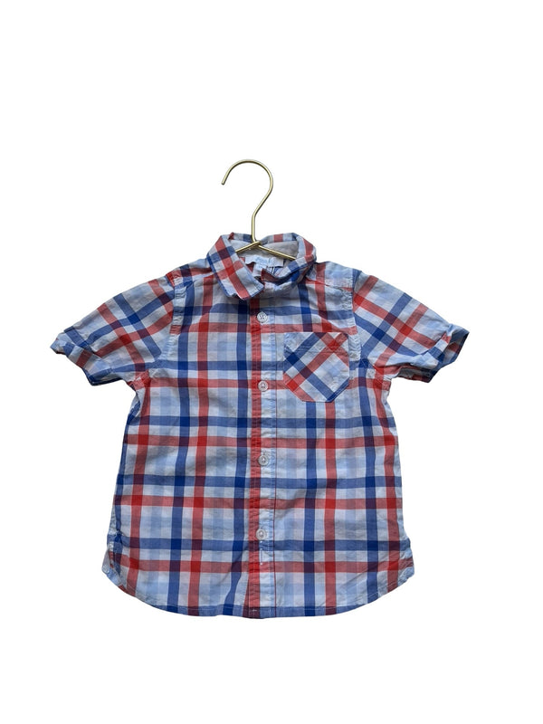 Jacadi Red, White, Blue Check Button Down - Size 2A