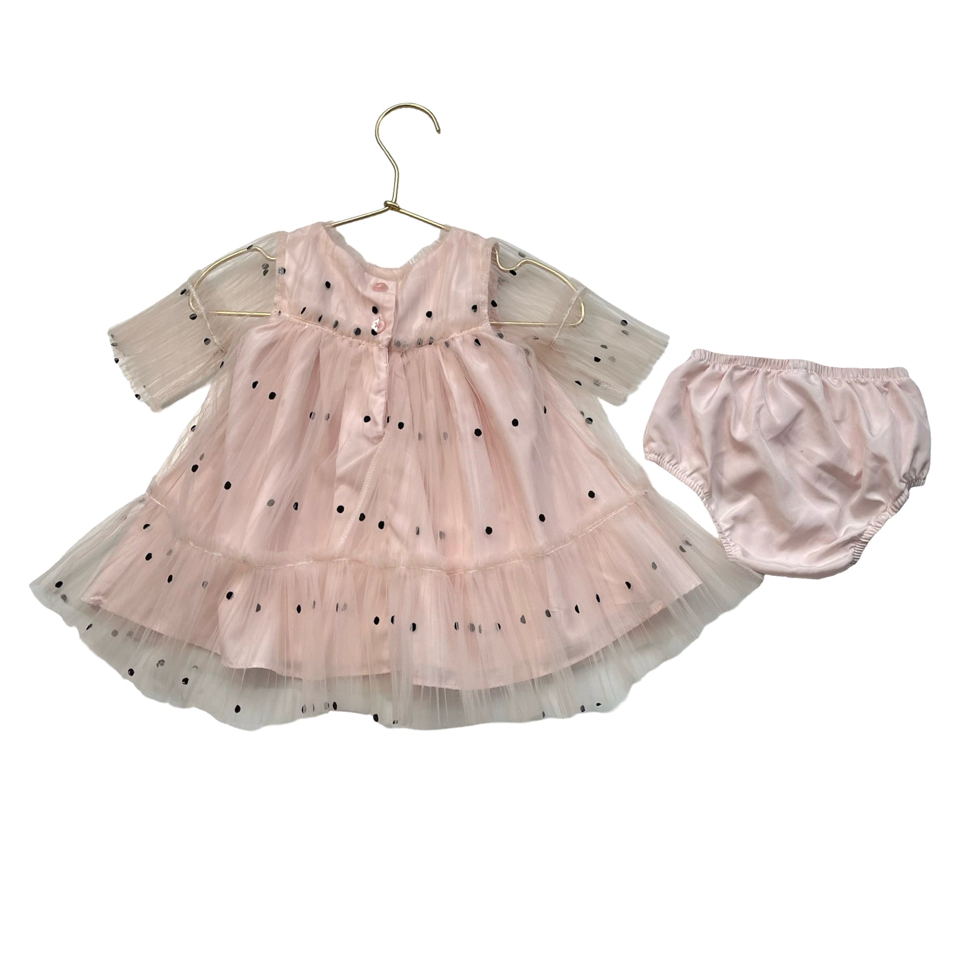 Nordstrom Pink Tulle Dot Dress & Bloomers - Size 6 Mo