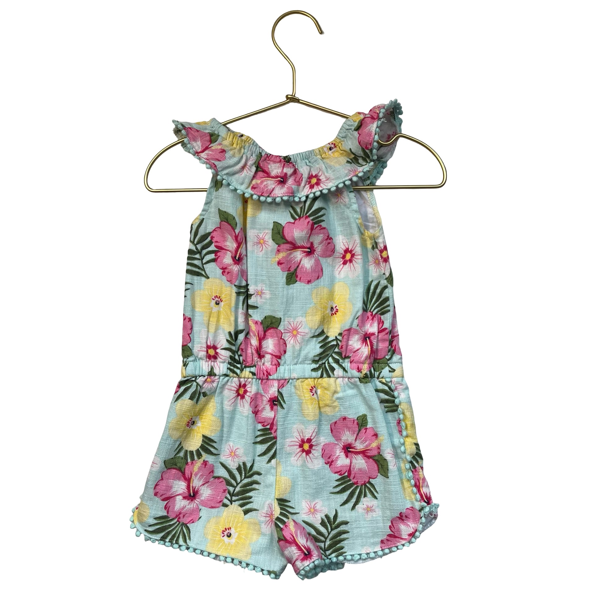 Little Me Mint Green Tropical Flower Print Romper - Size 24 Mo