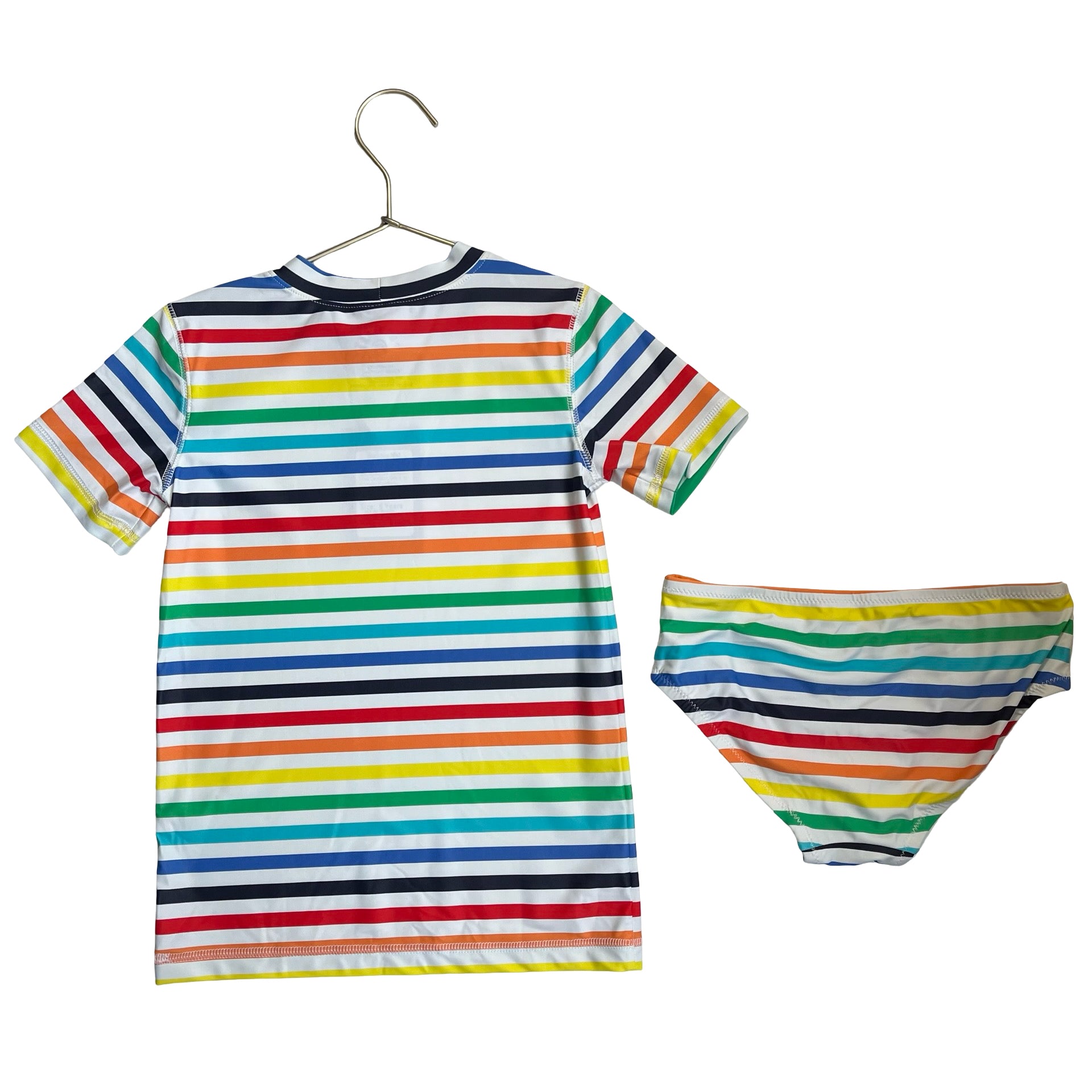 Primary Rainbow Striped Rash Guard 2 Piece Swim Suit - Size 6-7