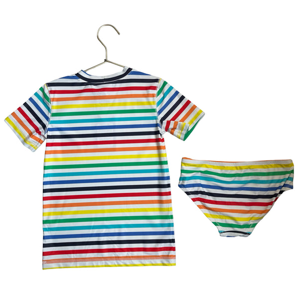 Primary Rainbow Striped Rash Guard 2 Piece Swim Suit - Size 6-7