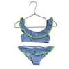 Crewcuts Blue & White Striped Seersucker Bikini Swim Suit, Neon Green Trim - 3