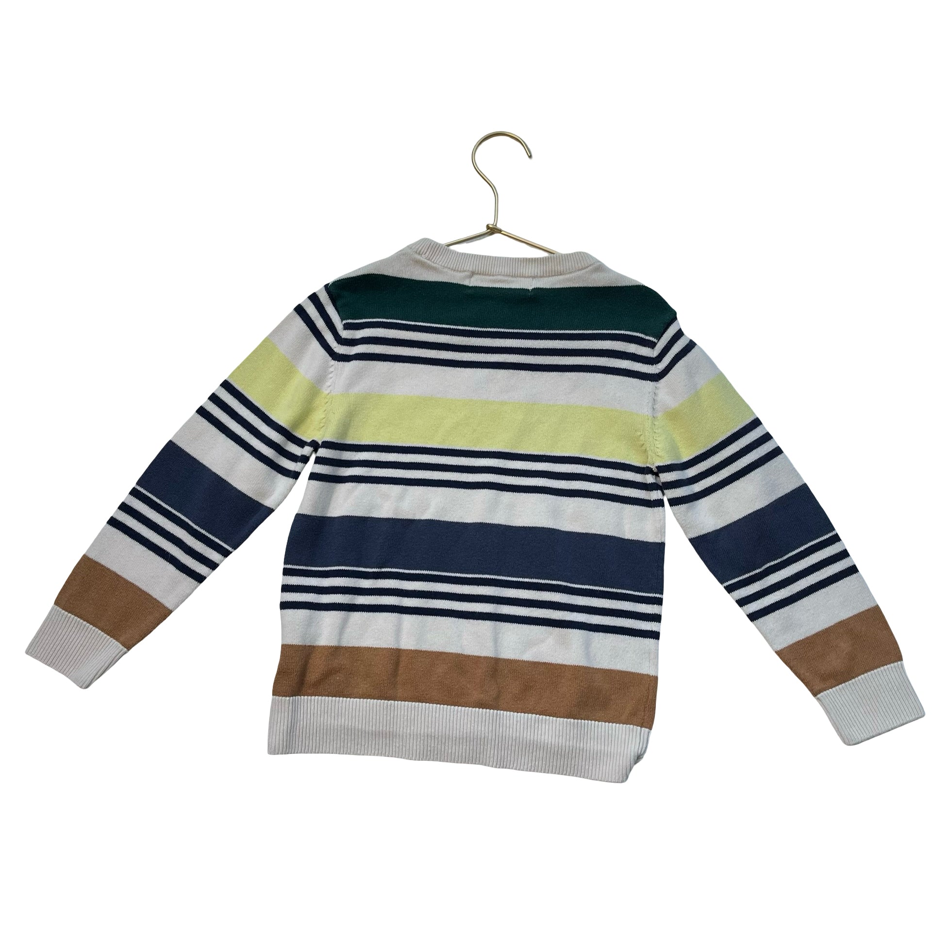 H&M Ivory, Navy, Green, Yellow Striped Cotton Sweater - Size 5-6
