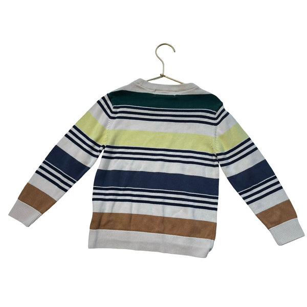 H&M Ivory, Navy, Green, Yellow Striped Cotton Sweater - Size 5-6