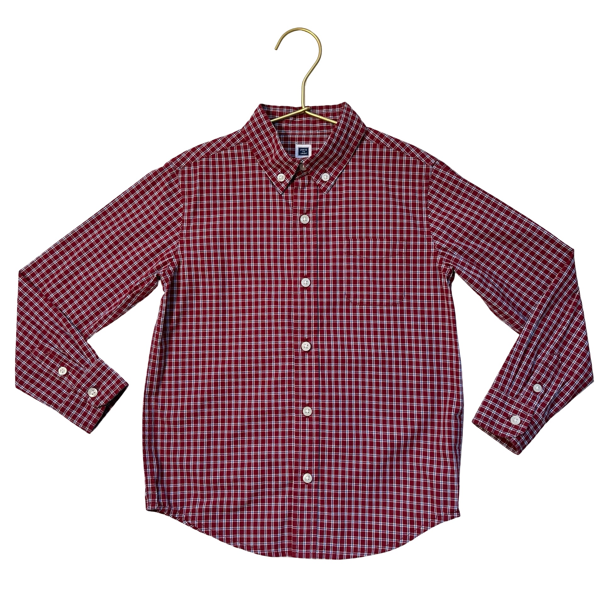 Janie and Jack Red, Navy, White Plaid Button Down Shirt - Size 5